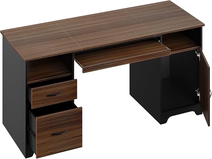Bestier 59" Office Desk with File Drawer, Keyboard Tray & 2 Drawers, Cherry | File Drawer For Letter/A4/Legal Folders, 2 Storage Drawers, Keyboard Tray, Cable Management, 200 LBS Capacity, Cherry Finish