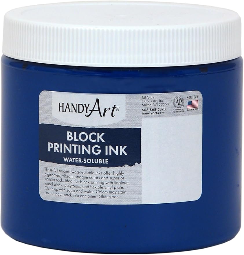 Handy Art 301-040 Water Soluble Block Printing Ink Jar, Blue, 16-Ounce
