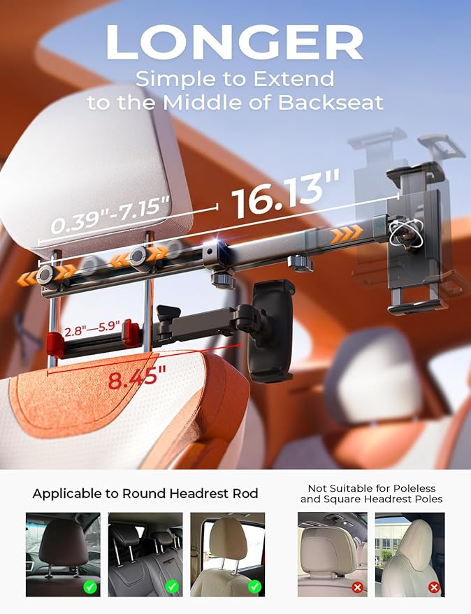 LISEN for iPad Holder Car Road Trip Essentials Activities for Kids Travel Gifts Car Accessories for Women Interior, Truck Accessories 3in1 Tablet Holder Back Seat Car Organizer Camping Headrest