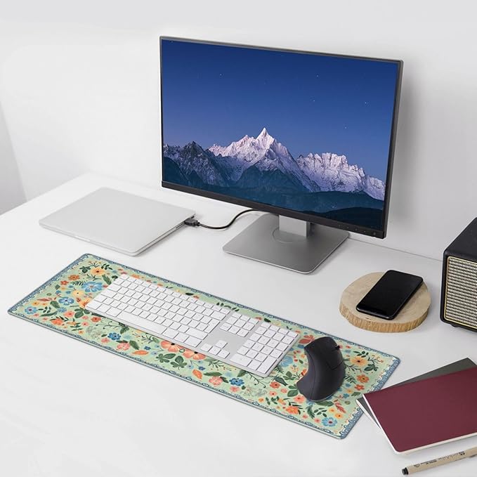 Gaming Mouse Pad, Large Non-Slip Rubber Base Mousepad, Keyboard Mouse Mat, Desk Pad with Stitched Edges, 31.5x11.8inch, Wilde Flower