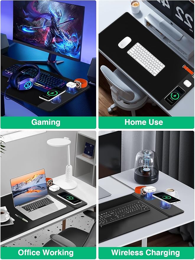Mouse Pad with Magnetic Wireless Charging, Large Desk Mat, Non-Slip Mouse Mat, Keyboard Pad for Gaming, Desk, Office, PC