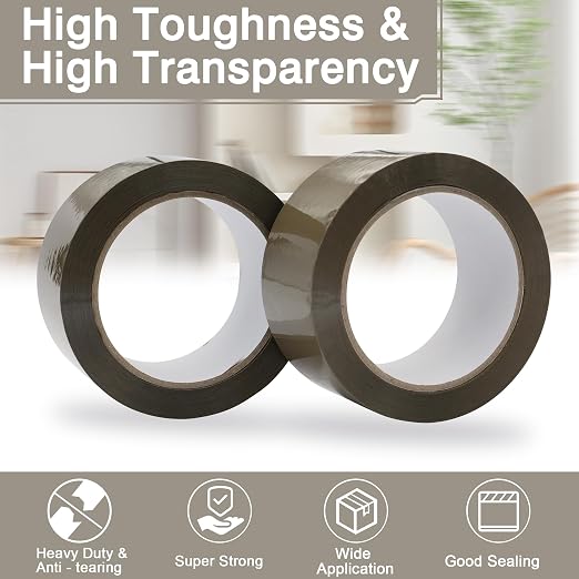 2 Pack Brown Packing Tape Heavy Duty, 2 inch X 93 Yards Per Roll, Wide Carton Packing Tape Shipping Tape Box Tape for Sealing Moving Mailing Office Storage, 2 mil Thick