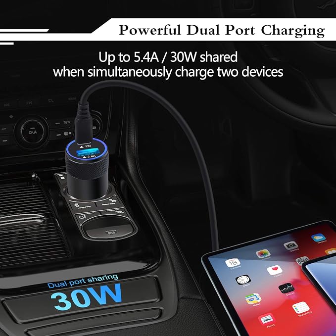 USB C Fast Car Charger,30W 3.0 PD Type C Car Adapter 2 Port USB C Car Plug Compatible for iPhone 17/16/15/14/13/12 Pro Max/11 Pro/SE/X/XR/8/7/6 Plus,Samsung Galaxy S25 S24 S23 S22 S21 S20,Pixel 9 8 7