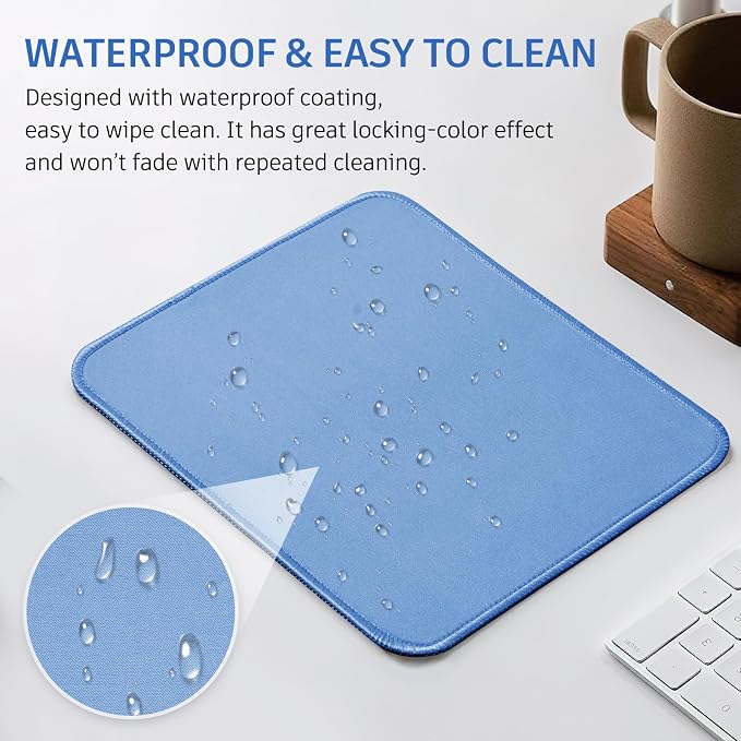 Blue Mouse Pad, 10.2 x 8.2 Inch, 3mm Thick, Non-Slip, Ultra-Smooth, Waterproof, Dustproof, Suitable for Office and Gaming