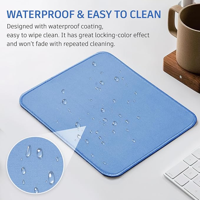 Blue Mouse Pad, 10.2 x 8.2 Inch, 3mm Thick, Non-Slip, Ultra-Smooth, Waterproof, Dustproof, Suitable for Office and Gaming
