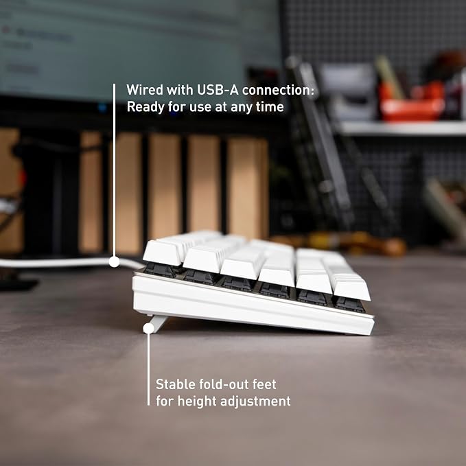 Cherry KC 200 MX, Wired Mechanical Office Keyboard, Modern Design with Elegant Aluminum Surface, USB-A Connection, MX2A Brown Switches, White/Silver