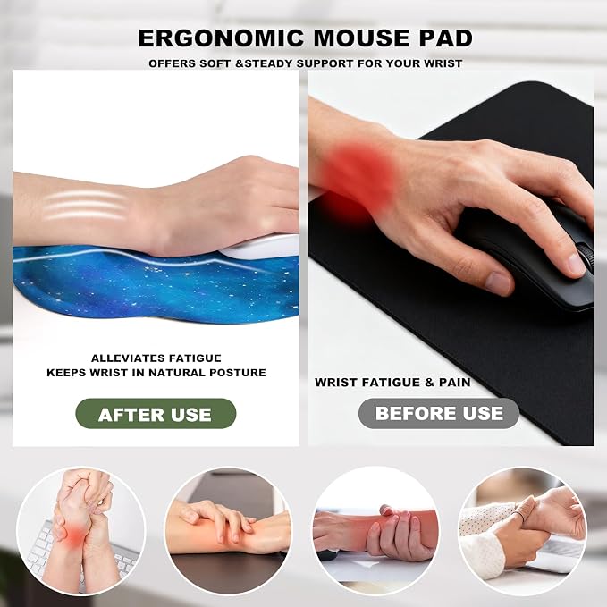 The Stars Mouse Pad with Gel Wrist Support, Smooth Surface Ergonomic Mouse pad, Non-Slip Pain Relief Desk Mat for Gaming, Work & Office Desktop