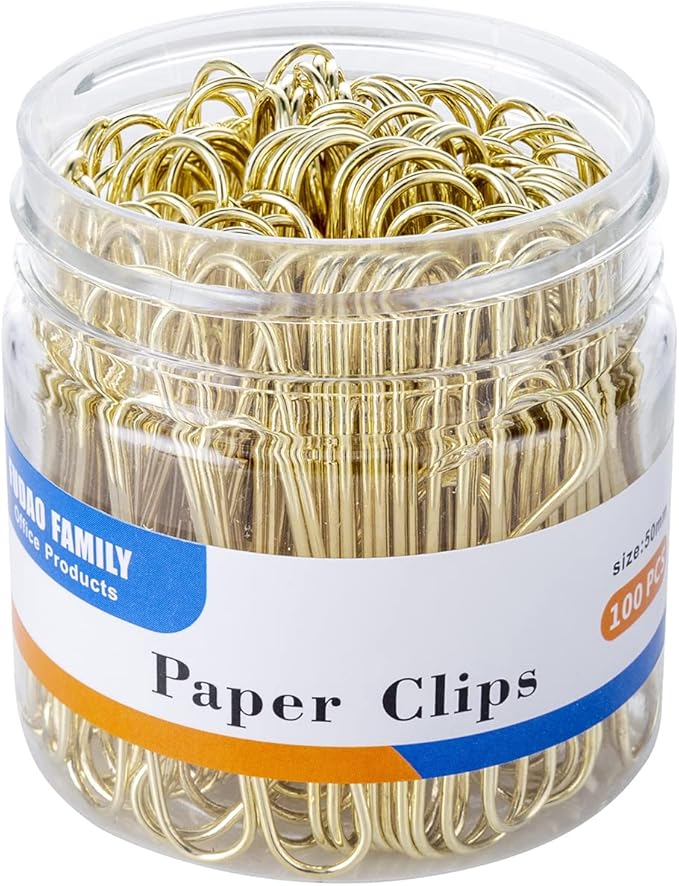 Large Paper Clips, Gold Paper Clips, 2 Inch Paper Clip, Jumbo Paperclips 100/Pack