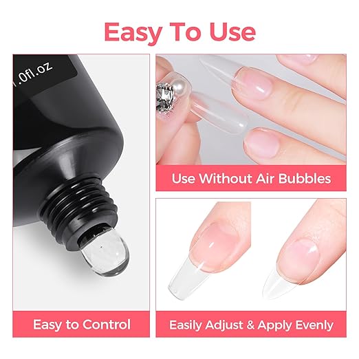 Solid Glue Gel for False Nail Tips, 30ml Gel Glue for Fake Nails Press On Nails, Nail Lamp Curing Needed, 30+Days Long Lasting