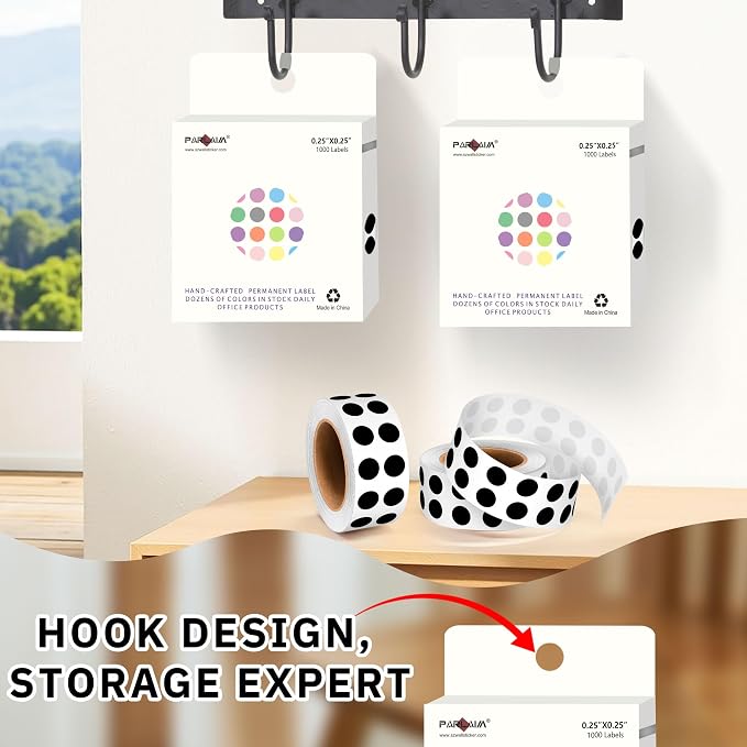 PARLAIM 1/4 Inch Circle Sticker Labels,1000 Stickers Round Color Coding Circle Dots Stickers, Adhesive Roll Dot Label for Inventory Organize, File Classification(Black)
