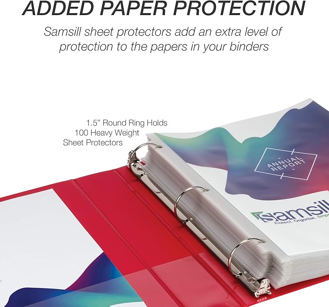 Samsill 4 Pack Durable 1.5 Inch 3 Ring Binders, Round Ring, Clear View Cover for Presentations, Red
