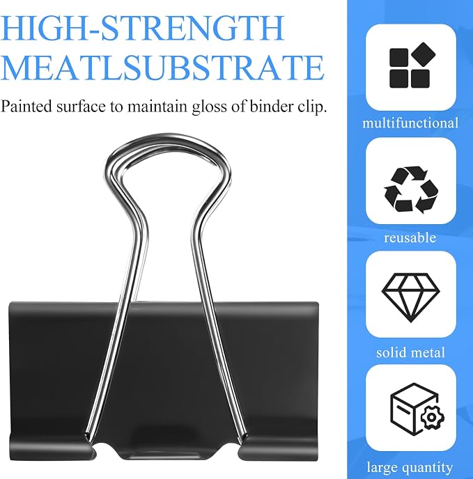 Jetec 500 Pcs Black 1.6 Inch Binder Clip Paper Clamp Metal Paper Clip | for Teachers Students Classroom Business Office and School Office Supplies