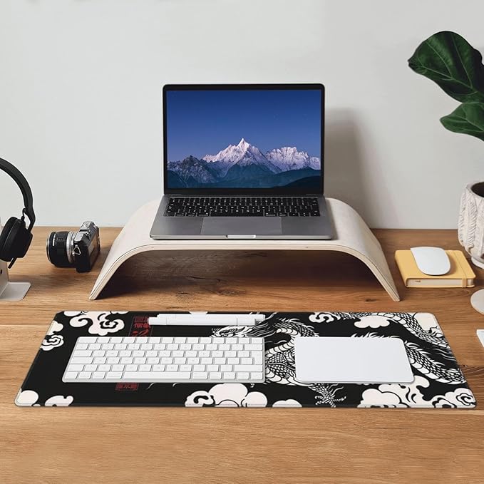 Gaming Mouse Pad Desk Pad,Extended Big Mouse Pad,31.5x11.8 Inch Long Computer Keyboard Mouse Mat Mousepad with 3mm Non-Slip Base and Stitched Edge for Gaming and Office⦠(Loong)