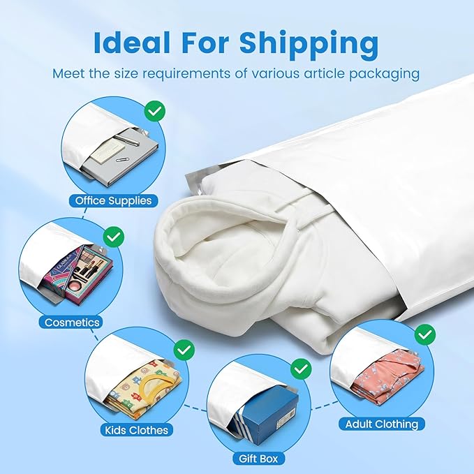 Metronic Poly Mailers 14x19 1000 Pack, Large Bulk Self Seal Shipping Bags | Heavy Duty Thick Waterproof Tear-resistant Mailing Envelopes, Packaging Bags for Clothing, Boutiques, Small Business, White.