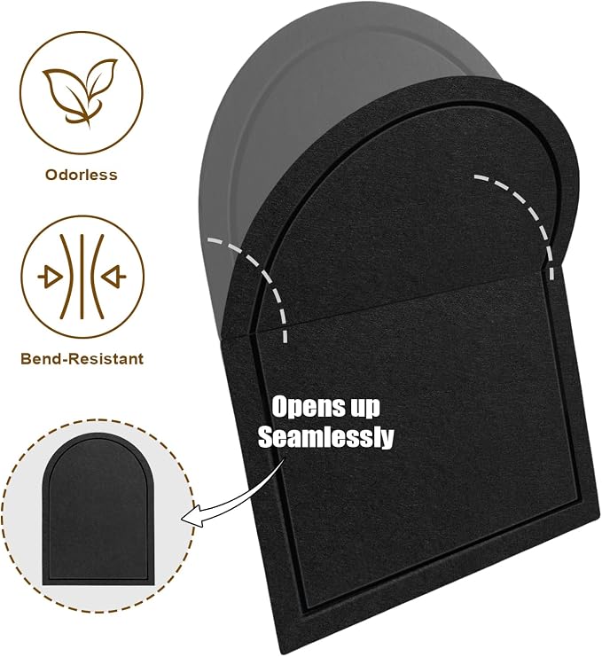 VABAMNA Arched Felt Bulletin Board 24" x 18", Grooved Edge Foldable Self-Adhesive Boards with Pins & Hooks for Office, School & Home Photo Display (Black)