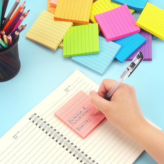 Early Buy Lined Sticky Notes 3x3 inch, 9 Bright Colors, 70 Sheets/Pad | 9 Pads, Self-Stick, Ideal for reminders, lists, and office organization