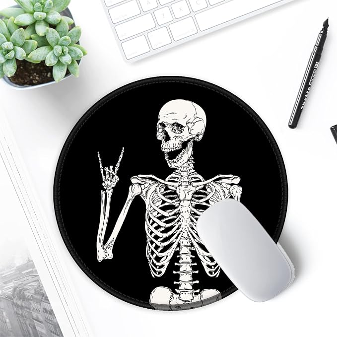 ITNRSIIET Round Mouse Pad with Stitched Edge Premium-Textured Waterproof Non-Slip Rubber Base Desktop Protection Mat Diameter 8.7 inches, Human Skeleton