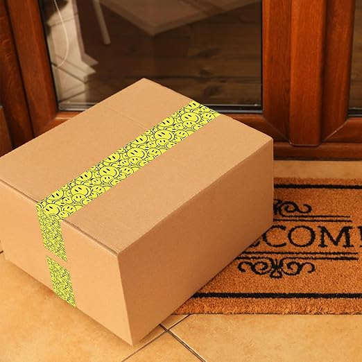 Waline 109Yard Smile Face Packing Tape - Cute Smile Face Pattern Waterproof Shipping Tape - Sticky Decorative Gift Wrapping Tape for Small Business DIY Crafts Box