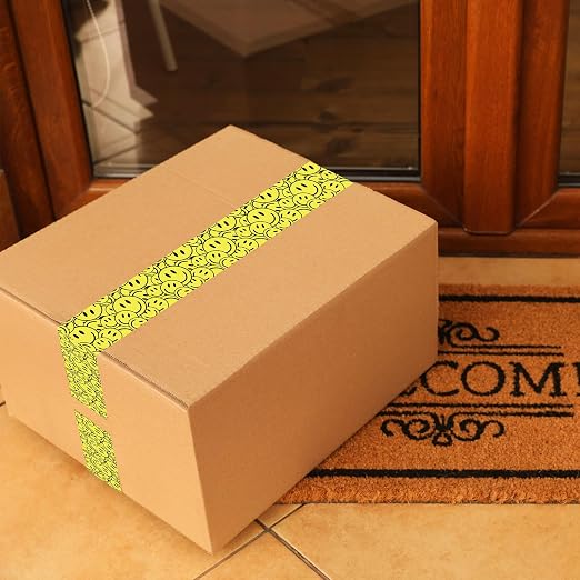 Whaline 109Yard Smile Face Packing Tapes Waterproof Cute Cartoon Shipping Tape Sticky Decorative Gift Wrapping Tape for Small Business DIY Crafts Box