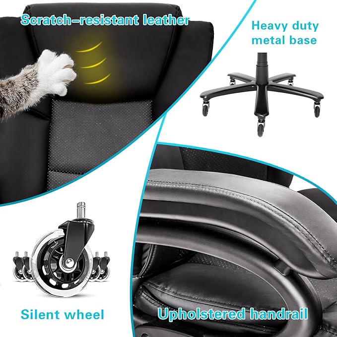 500lbs Big and Tall Office Chair, Heavy Duty Office Chair for Heavy People, High Back Executive Desk Chair with Adjustable Lumbar Support,Quiet Rubber Wheel,Pocket Spring Cushion