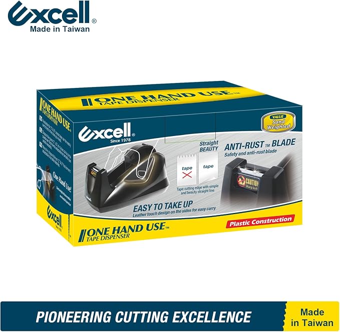 Excell EX-11425WH Premium Dualcore Desktop Tape Dispenser, 1" + 3" Core | Sand Weighted Base, Heavy Duty White Desk Tape Dispensers Use for Office, Gift Store and Wrapping Purpose, 1 Pack