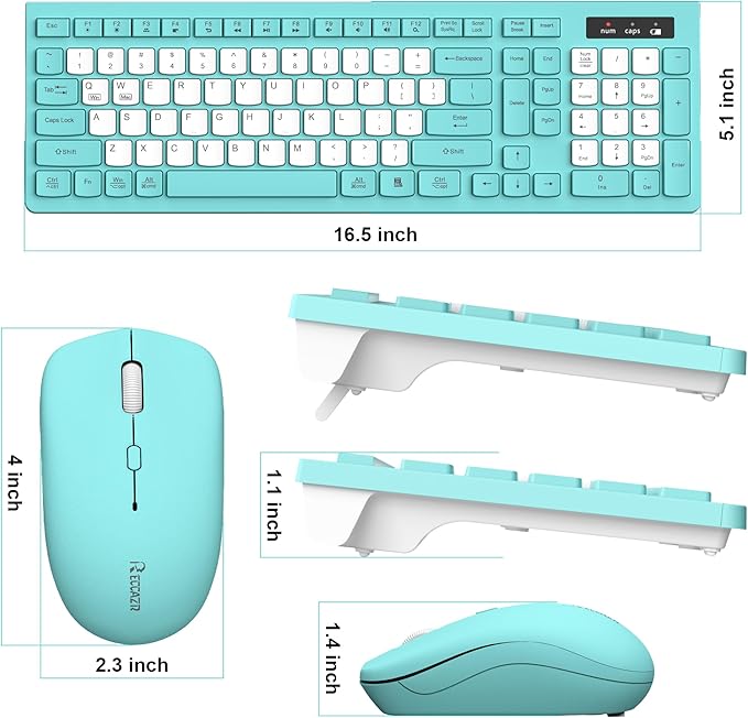 Wireless Keyboard and Mouse Combo Silent for Office and Home(Tifany Blue-B) | 2.4G Full Size Silent Cordless Keyboard with Tilt Legs,3-Level DPI Quiet Mouse,for Windows/Mac OS/Desktop/Laptop/PC