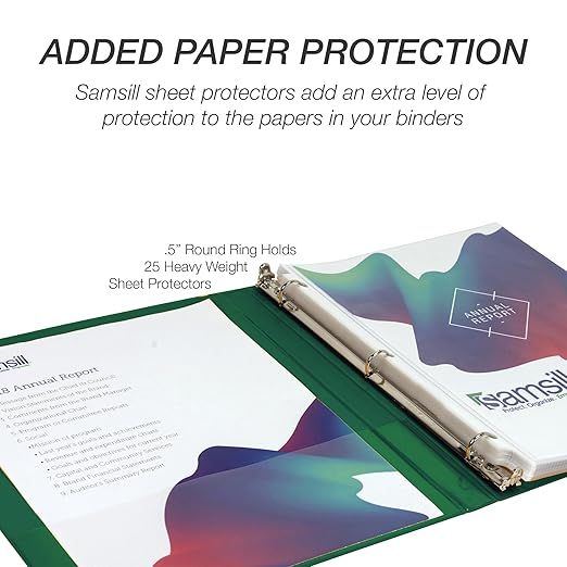 Samsill 0.5 Inch 3 Ring Binder, Economy Round Ring, Clear View Cover, 100 Sheet Capacity - for School, Home, Office - Forest Green