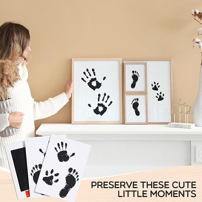 Jetec 30 Set Inkless Baby Footprint and Handprint Kit, Clean Touch Ink Pad for Baby Hand and Footprints, Dog Paw Print Kit with Ink Pads and Imprint Cards for Newborns Babies Pets Gifts (Black)