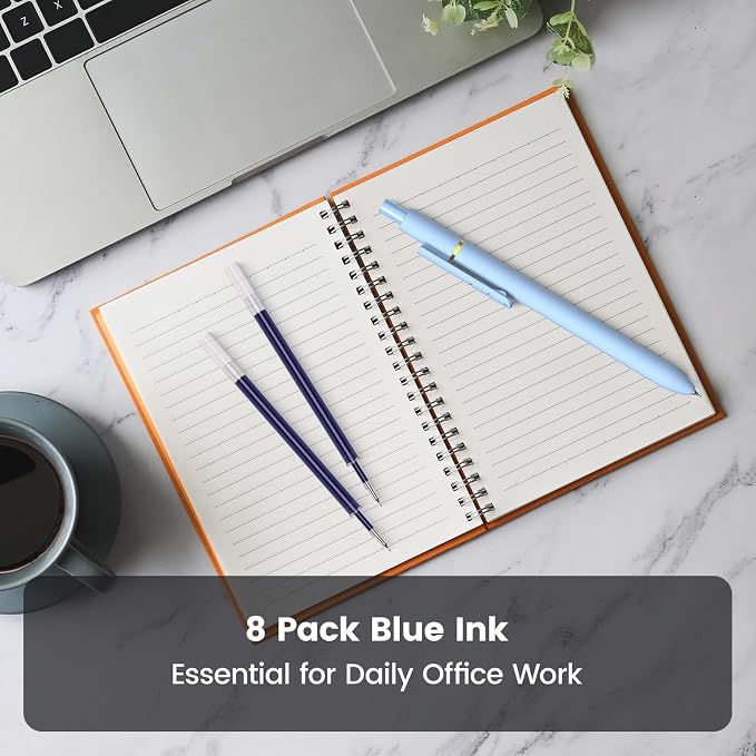 8 Pack Blue Gel Pens with Fidget, 0.7mm Blue Ink Quick-Drying | Fine Point Smooth Writing - Stress Relief Retractable, Soft Grip Cute Pen for Journaling, School Office, Gift, Morandi Style