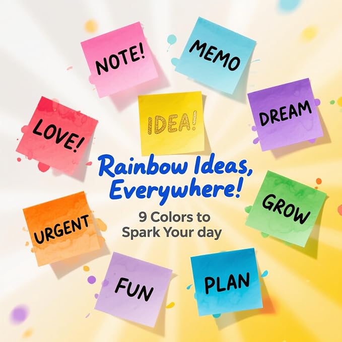 Stick Notes 3x3, Bright Color Stick Notes, 36 Pads, Super Sticky & Recyclable, for Home, Office, School