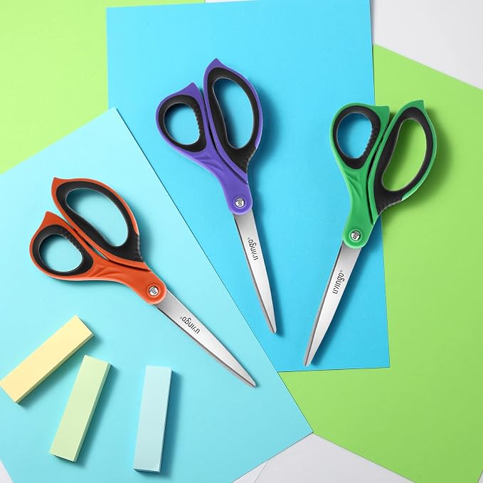 LIVINGO 3 Pack Sharp Scissors All Purpose for Office Cutting Paper, 8.5" | Comfort Grip Handles, Stainless Steel Blades, Fabric Cutting for Home, School, Sewing and DIY Crafts