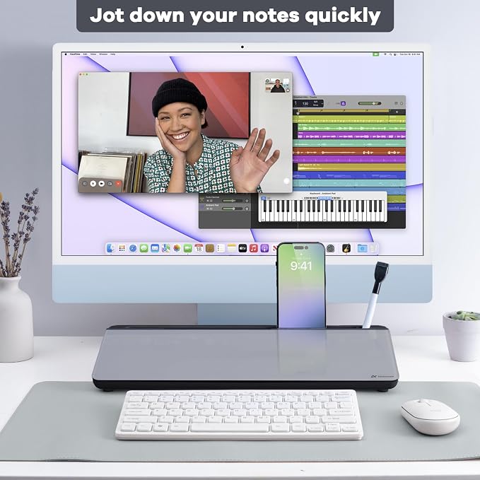 Varhomax Glass Desk Whiteboard with Storage, Desktop Organizer | To-do List Memo Notepad Dry Erase White Board for Home Office and School Supplies (Black&Gray)