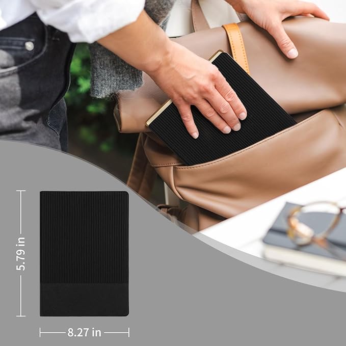 Lined Journal Notebook for Work College Ruled Notebook 5.79" x 8.27" A5 PU Leather Daily Journaling Notebook 216 Pages for Women Men Daily Writing Business School Travel Gift (Black)