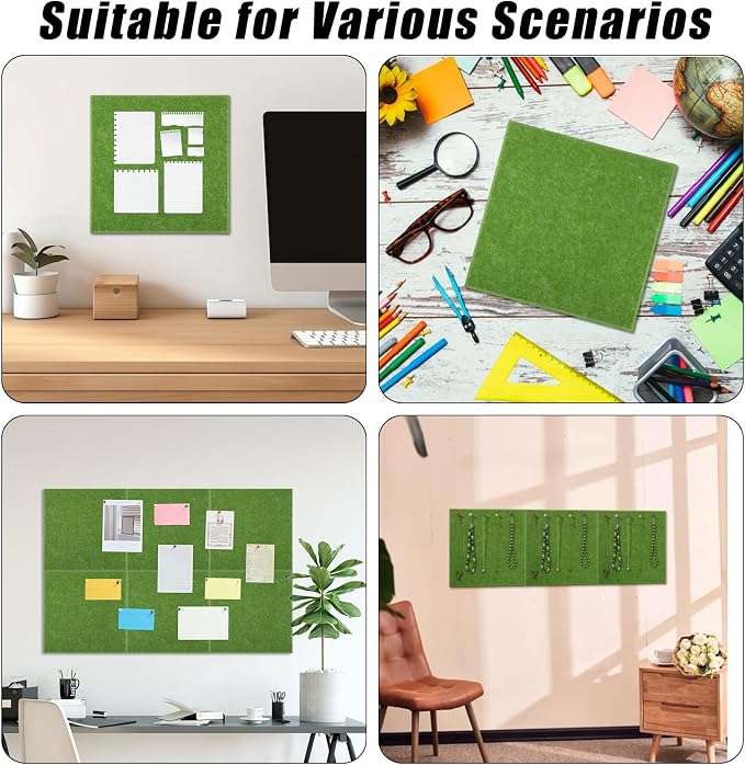 Large Cork Board 36" x 24", 6 Pack Felt Bulletin Board, Pin Boards | Includes Pushpins & Self-Adhesive Strips, Felt Wall Tiles Notice Boards for Walls Office Home School Decor - Forest Green