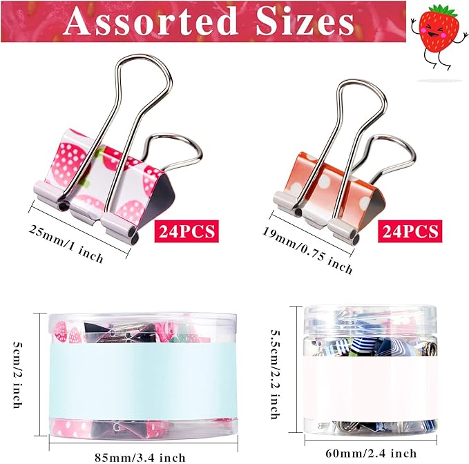Outus 48 Pcs Colorful Binder Clips with Box, Assorted Sizes, 0.75 in & 1 in | Back to School Teacher Student Supplies, Decorative Small Mini Clips, Paper Notebook Organizer, Storage Box Included