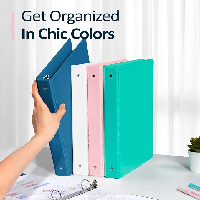 BinderX 3 Ring Binder 1 Inch, 1" Clear View Binder, Aqua Blue, Letter/ A4 | Extra Durable, PVC-Free, Customizable, Interior Pockets, 175-Sheet Capacity, Eco-Friendly, Reinforced Hinge, School, Office