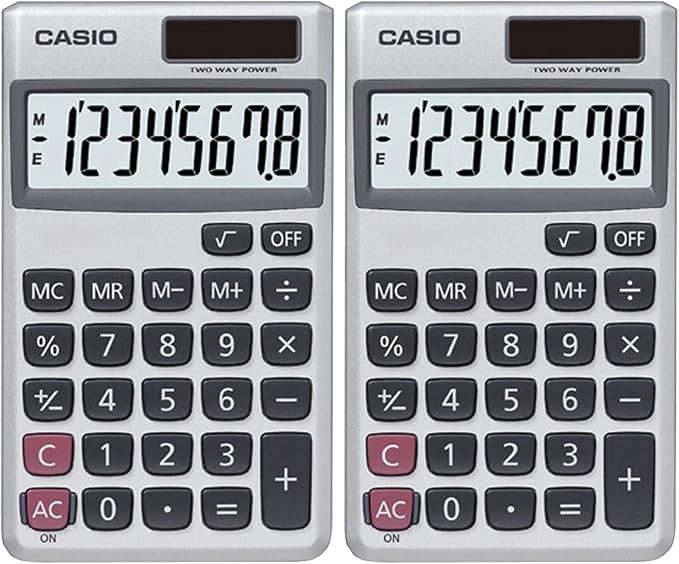 Casio SL-300SV Standard Function Desktop Calculator, General Purpose, Large 8-Digit Display | Pocket Size | Basic Math Functions| Ideal for Home & Office (Pack of 2)