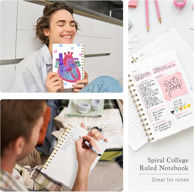 Lined Spiral Journal Notebook for Work A5, 160 Pages, Heart | College Ruled Spiral Journal for Women, Hardcover with Elegant Design for Note-Taking, 5.5 * 8.25 inch
