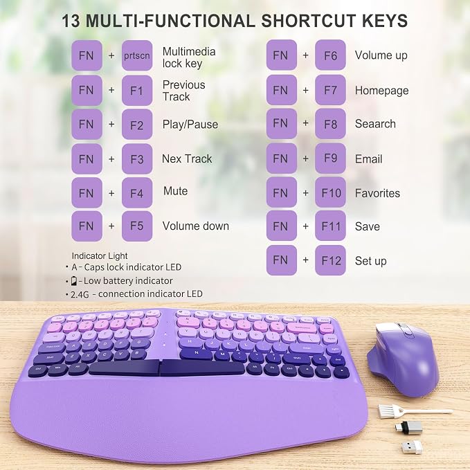 Ergonomic Wireless Keyboard Mouse, Mechanical Gaming Set with Wrist Rest | Compatible With All windows and Type C Computer,With OTG & Long Clean Bruch,Ideal for PC, Home, Office and College