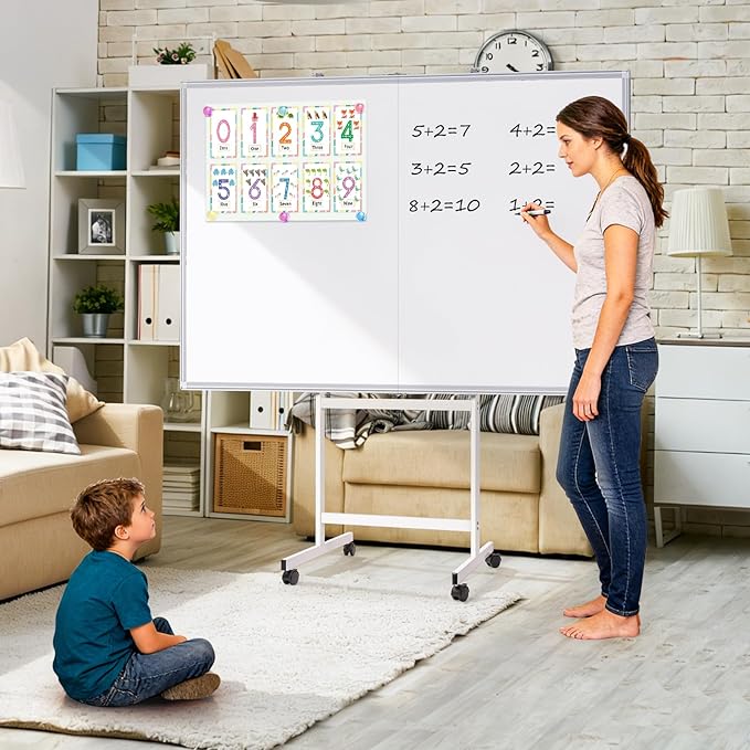 Magnetic White Board Dry Erase Board for Wall,48" x 46" (4ft x 3ft) Wall-Mounted Aluminum Frame Marker Board, Foldable Portable Whiteboard with a Long Pen Tray for School, Classroom, Office & Home
