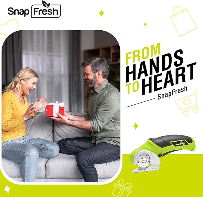 SnapFresh Cordless Electric Scissors, 4V Electric Mini Box Cutter, Carpet & Cardboard Cutter Tool with a Replacement Blade/Charger, Rotary Cutter for Cardboard Packages Leather Plastic (Green)