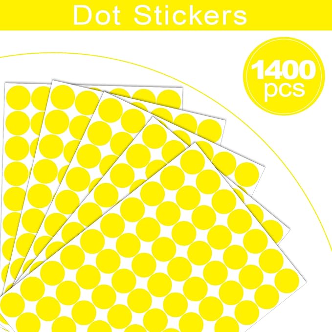 1400 PCS Yellow Dot Stickers Round Coding Labels Circle Dots Labels Stickers Polka Circle Dot Stickers Label Sticker for Office,Classroom,Papers Etc