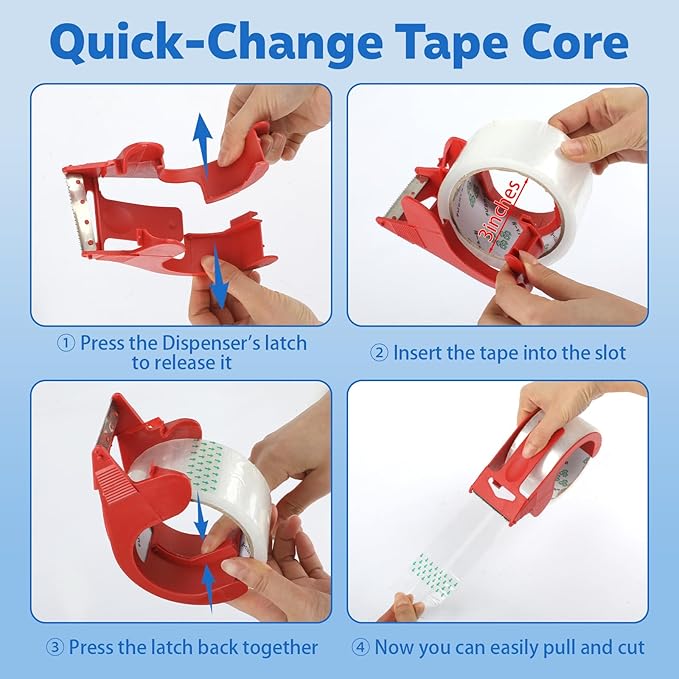4 Rolls Packing Tape with Dispenser, 2 inch x 55 Yd Clear Packaging Tape, Heavy Duty Shipping Tape for Moving Boxes Shipping Mailing Gift Wrapping