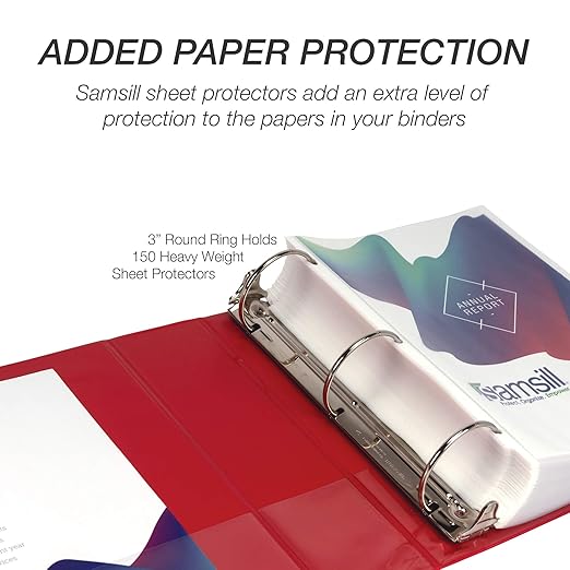 Samsill 3 Inch 3 Ring Binder, Economy Round Ring, Clear View Cover, 550 Sheet Capacity - for School, Home, Office - Ruby Red