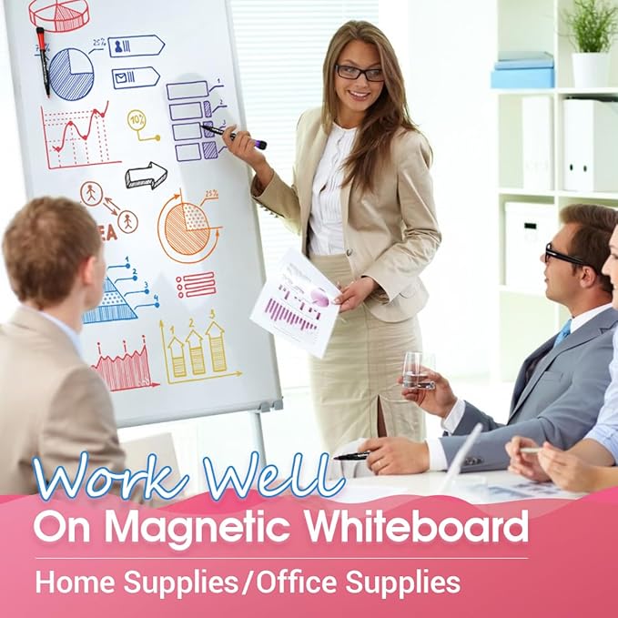JR.WHITE Magnetic Dry Erase Markers Fine Tip, 9 Colors (12 Pack) Whiteboard Markers with Eraser Cap, Low Odor Erasable Markers Dry Erase Pens for Calendar Whiteboard, Refrigerator, Classroom, Office