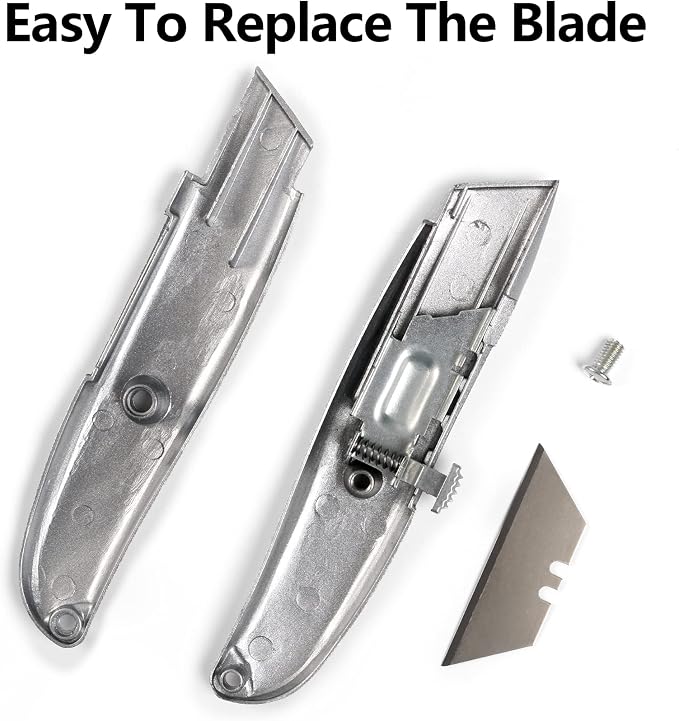 DIYSELF 2 Pack Box Cutter Knives, All-Metal Retractable Utility Knives | Durable Box Cutters for Cardboard, Cartons, Vinyl and Carpet; PVC Pipe Cutter for Warehouse, Garage and Daily Work