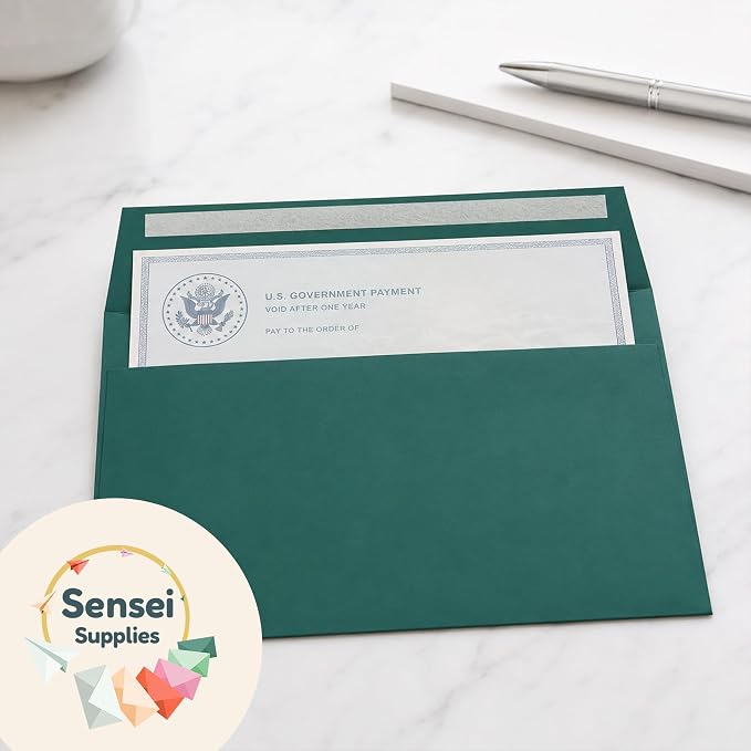 110 5x7 Pine Green Invitation Envelopes - for 5x7 Cards - A7 - (5 ¼ x 7 ¼ inches) - Perfect for Weddings, Graduation, Baby Shower - 120 GSM - Peel, Press & Self Seal - Square Flap