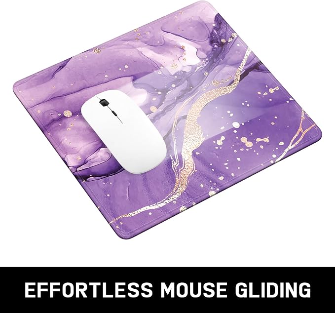 Mouse Pad, Minimalism Marble Style Computer Pad, Anti-Slip Rubber Mouse Mat with Stitched Edges for Gaming, Office, Laptop, PC, Women, 9" x 8" Thick 3 mm, Purple Marble