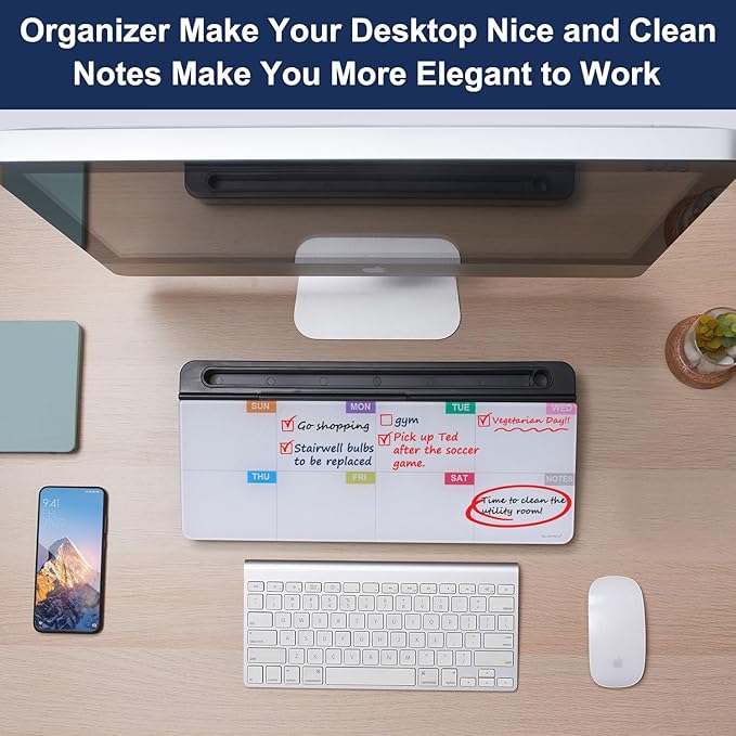 Whiteboard Weekly Dry-Erase-Board - Desktop White Board Calendar Desk Organizers with Accessories Computer Keyboard Stand with Drawer, for Office, Home, School Supplies - Black Calendar