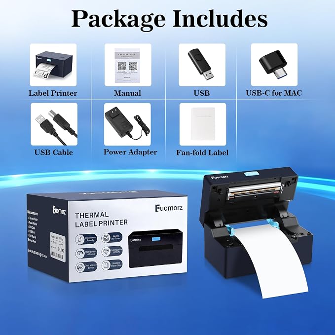 Thermal Shipping Label Printer for Small Businesses,4x6 Wireless Shipping Label Printer,Bluetooth Label Maker Support Android,Mac,iPhone and Windows,Used for Amazon,Shopify,Etsy,USPS